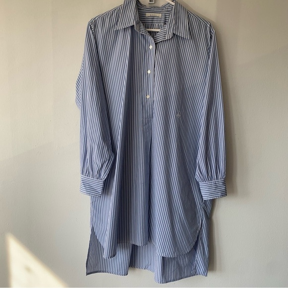 Doen Jora Cotton Poplin Oversized Button Shirt Mini Dress Blue Montauk Stripe - Picture 5 of 13